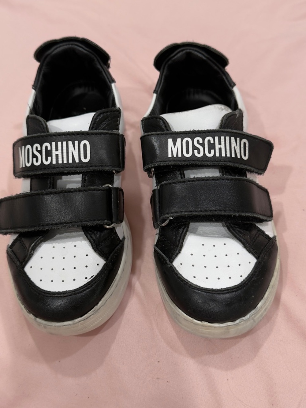 Moschino Black and White Kids Velcro Sneakers